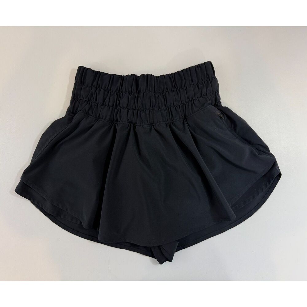 CRZ YOGA Women's XS Black 2 in 1 Flowy Running Shorts Zip Pocket High Rise